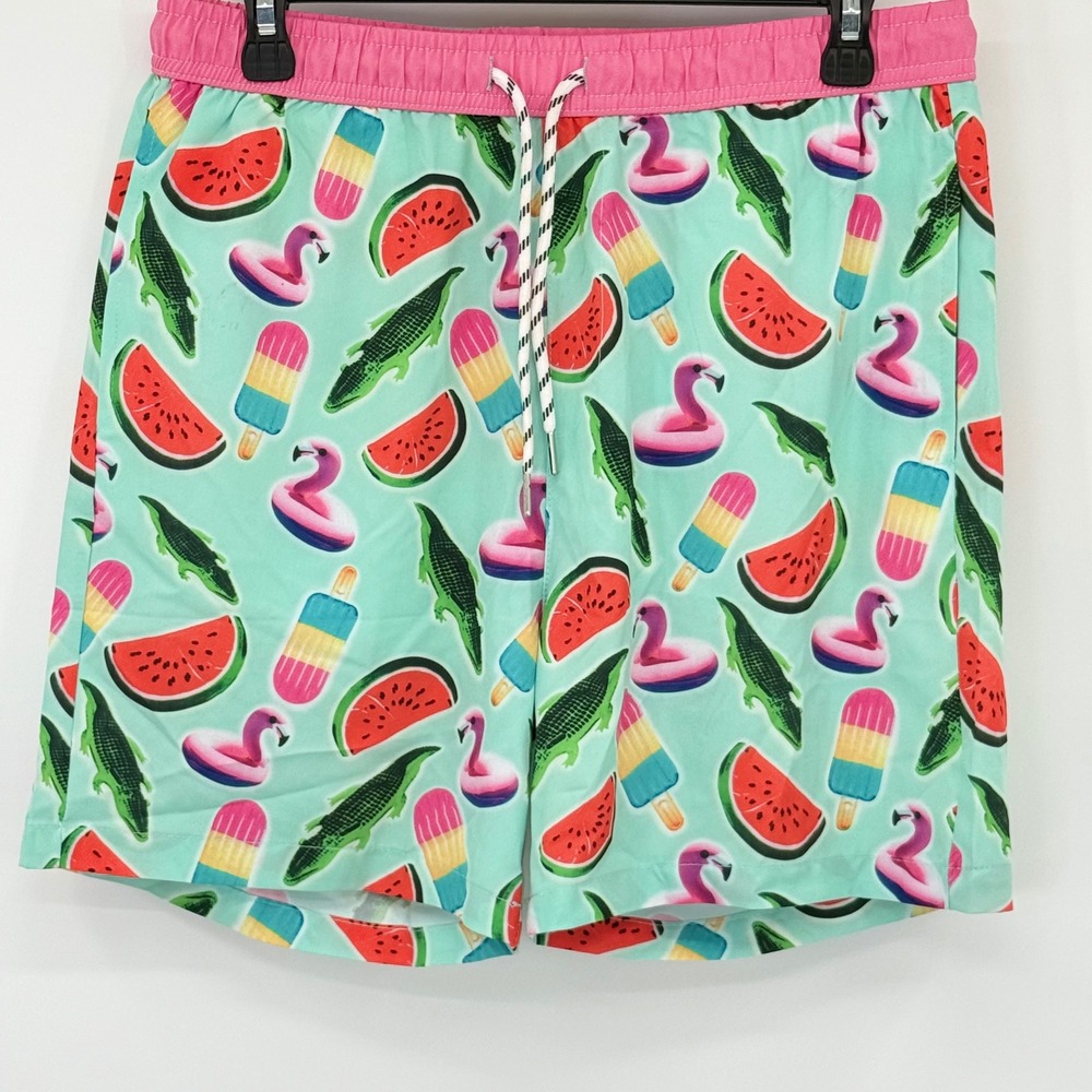 Public Record Swim Trunks Men M Aqua Flamingo Watermelon Alligator Board Shorts
